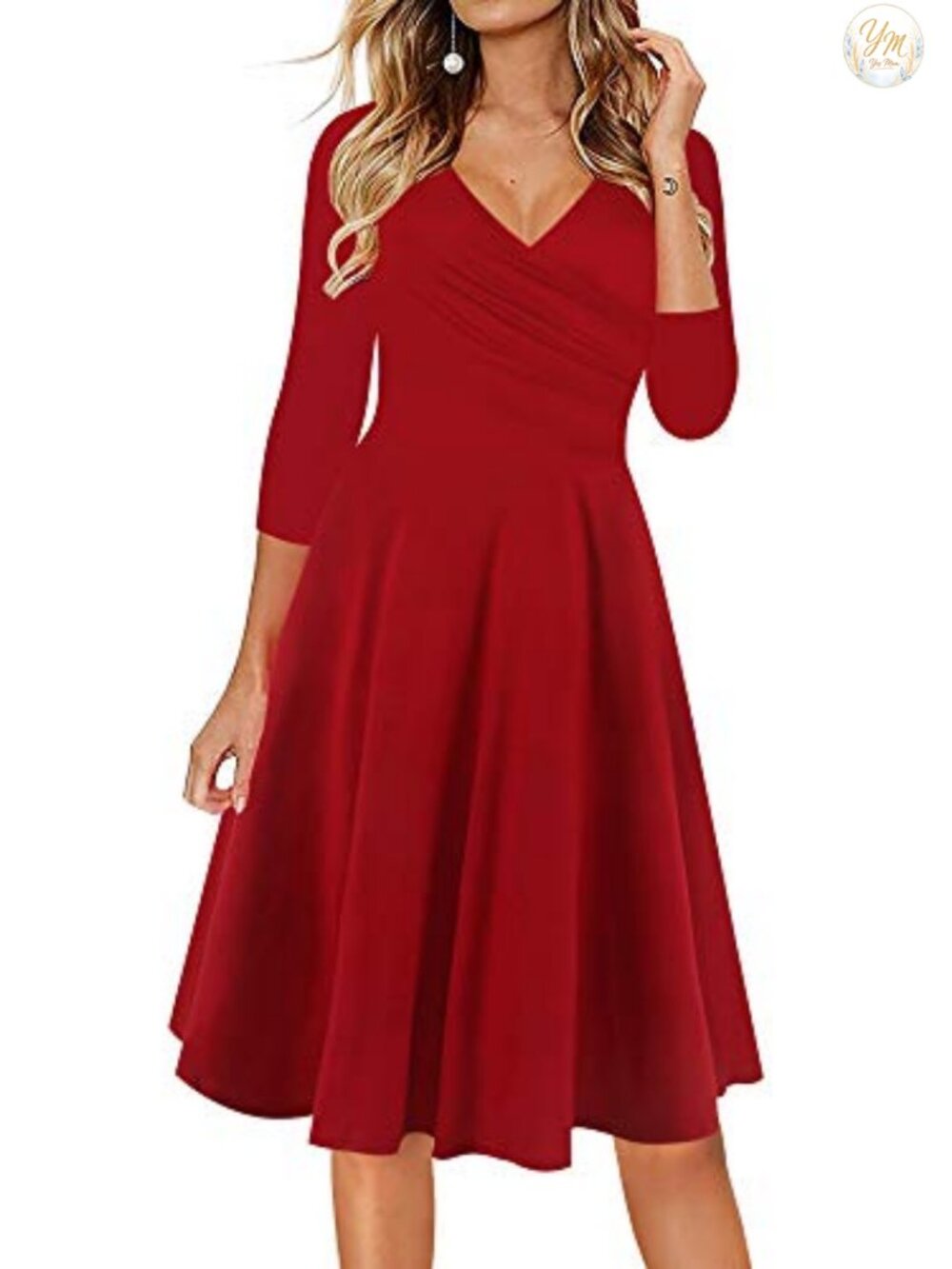 Maternity Nursing V-Neck Cap Sleeve Stretchy Fit & Flare Dress